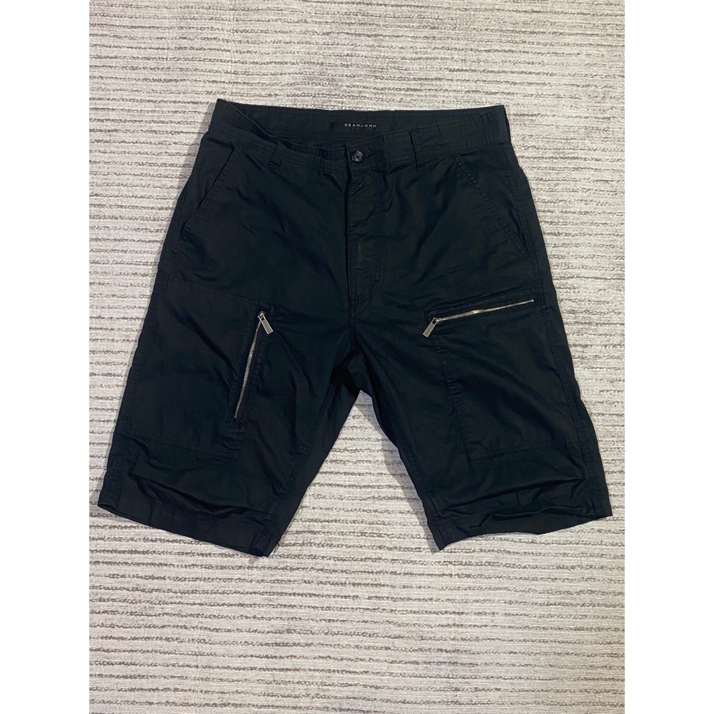 Sean John Mens Black Cargo Shorts Size 34 Cotton Multi Pocket Utility Streetwear